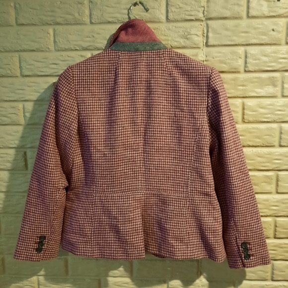 Talbots Wool Blend Equestrian Blazer Jacket Size 12 Pink Wine Houndstooth Lined - Picture 4 of 14